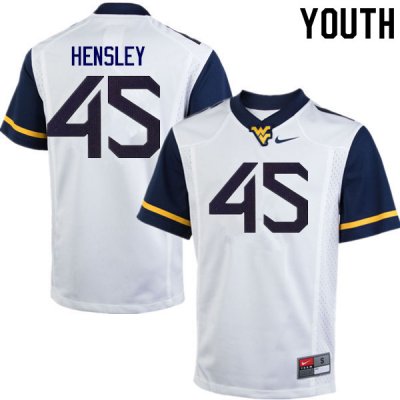 Youth West Virginia Mountaineers NCAA #45 Adam Hensley White Authentic Nike Stitched College Football Jersey XN15J48VF